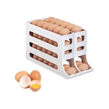Pazly 30 Yumurta Kapasiteli Otomatik Yuvarlanan Yumurta Saklama Kutusu, Buzdolap İçin Katlanabilir Beyaz Beyaz