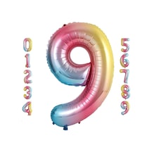 9 Dokuz Rakam Gökkuşağı Folyo Balon 34" Inc 76 CM