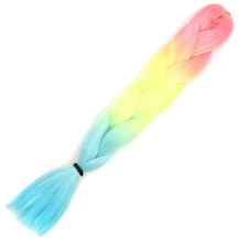 Simli Fuşya / Neon Sarı / Açık Mavi Ombreli Örgülük Saç 100 Gr. Renkli