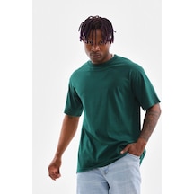 Erkek Düz Yazlık Kısa Kol Tişort Bisiklet Yaka Oversize T-shirt - Koyu Yeşil