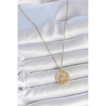 316l Çelik Gold Renk Zincr Mavi Taşlı Lotus Model Kadın Kolye - Lisinya