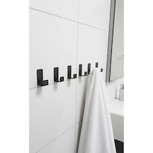 6 Lı Metal Yapışkanlı Siyah Mat Bornoz/havlu Askısı Siyah Diğer