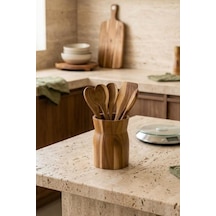 Akasya Ahşap Kaşıklık 13x9.5 Cm - Tezgah Üstü Spatula Kepçe Standı Ve Dekoratif Vazo