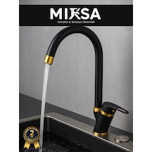 Lüx Siyah-gold Baston Borulu Mutfak Eviye Bataryası, Musluğu, Çeşmesi Çift Su Girişli