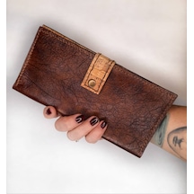 Doğal Hakiki Deri Ve Mantar Derisi Handmade Clutch Cüzdan Koyu Kahverengi