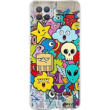 Oppo Reno 4 Lite İle Uyumlu Grafiti Doodle Tasarımlı Şeffaf Silikon Kılıf Şeffaf