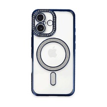 Apple iPhone Uyumlu 16 Kılıf Joke Simli Magneticsafe Kılıf - Lacivert