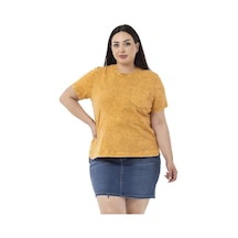 Disentis Büyük Beden Parça Boyalı Bisiklet Yaka Kavisli Yırtmaçlı Hardal T-shirt-hardal Hardal
