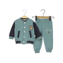 Cep Detaylı Ayı Armalı İki İplik Alt Üst Takım Petrol Yeşili