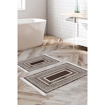 Dekoreko Kaymaz Taban Djt 2 Li Banyo Paspas Takımı Trend Saçaklı Modern 651m Kahve