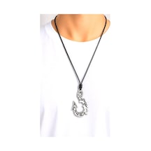 Kore İp Askılı Ve Krom Çelik Kaplamalı Unisex Tribal Kolye Kkrm-05 Gümüş5