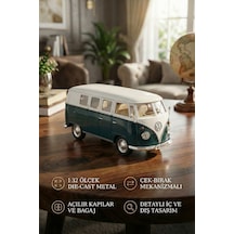 1:32 Ölçek Metal Çek Bırak Nostaljik Volkswagen T1 Minibüs Vosvos Oyuncak Araba - Yeşil 13 Cm