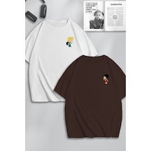 Unisex Kadın Erkek Cedric Ve Chen Baskılı Sevgili Çift Kombini Tasarım Oversize Tshirt 2'li Kahvebeyaz Mck0184 Çok Renkli