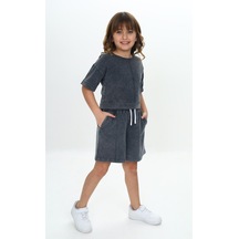 Toontoy Kids Toontoy Kız Çocuk Yıkamalı Crop Şortlu Takım Füme