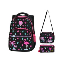 Waddell Flamingo Desenli Ilkogretim Cantasi Beslenbe Cantasi Kalemlik 3 Lu Set Siyah Pembe Siyah-pembe