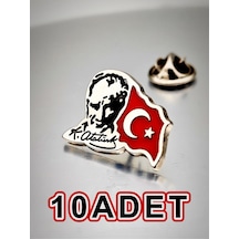 Yörük Tasarım 10 Adet Atatürk&bayrak Yaka Rozeti Krom Kaplama