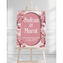 Söz Nişan Düğün İçin 50x70 Karşılama Panosu - Renkli Çiçek Tasarımlı 012 Beyaz