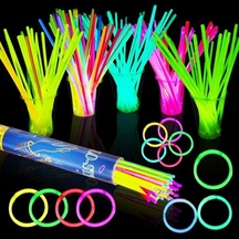 Neon Glow Stick Işıklı Fosfor Çubuk Işıklı Bileklik 200 Adet Işıklı Kolye Işıklı Çubuk Neon Işık Çok Renkli