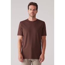 Erkek Kahverengi Regular Fit Bisiklet Yaka T-shirt