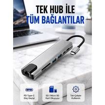 Maesko 8 İn 1 Usb-c Hub Hdmı Rj45 Usb 3.0 Sd Microsd Pd Alüminyum Dock