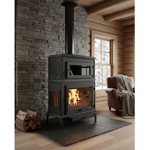 Reyo Stove Salda Üç Camlı Yan Kapak Fırınlı Döküm Şömine Soba