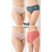 Kadın Büyük Beden Dantelli 4'lü Paket Külot Asorti-2 C4t0n5o408 001