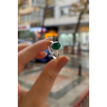 Gümüş 10x8 Mm Yeşil Akik Taşlı Yüzük Diğer