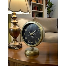 Eskitme Mermer Desenli 25 X 20 Cm Metal Masa Saati Kırmızı - Kahverengi