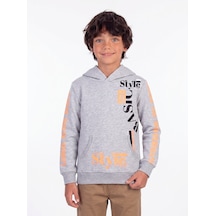 Onloox Erkek Gri Melanj Erkek Çocuk Gri Melanj Pamuklu Kapüşonlu Uzun Kollu Baskılı Kanguru Cepli Sweatshirt 9-10 Yaş