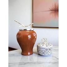 Dekoratif - Kahverengi Şah Küp Ceramic Obje Gümüş