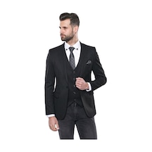 Düz Siyah Slim Fit Yelek Ceket Set Wessi 001