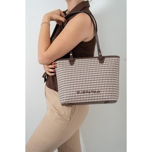 Silver Polo Sp1204 Kadın Omuz Çantası Ekose Line Kare Kahve Sarı-kahve