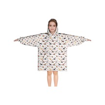 Corgi Desenli Çocuk Giyilebilir Battaniye Hoodie, 6-13 Yaş, Kalın-a2 Corgi Floral White