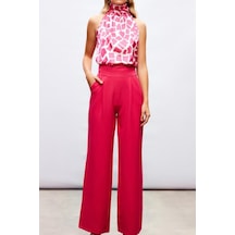 Kuşak Detaylı Cepli Kumaş Pantolon- Pembe Renk-108 Pembe