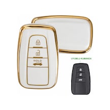 Toyota Corolla C-hr Land Cruiser Uyumlu Smart 3 Tuşlu Kumanda Anahtar Koruma Kılıfı Beyaz Gold