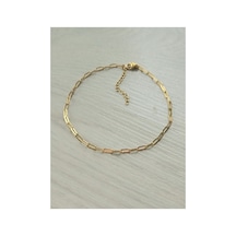Çelik İnce Ataç Zincirli Kadın Halhal 23+4 Cm Altın