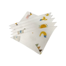 Bezhane Baby %100 Organik Pamuk Muslin Kumaş Bebek Ağız Mendili Güneş Ay Desen 25x25cm Çok Renkli