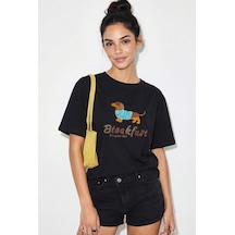Shade Kadın Bisiklet Yaka Nakış Ve Boncuk İşlemeli Oversize T-shirt 2221 60286122 - Siyah
