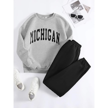 Michigan Eşofman Takımı Gri Sweatshirt Siyah Jogger - Baskılı Oversize Şardonlu Bisiklet Yaka Gri Siyah Michigan Eşofman Takımı Gri Sweatshirt Siyah Jogger - Baskılı Oversize Şardonlu Bisiklet Yaka Gri Siyah
