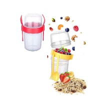 Çift Hazneli - Çatal Kaşıklı Portatif Müsli -atıştırmalık Kabı 500 Ml Abanoz
