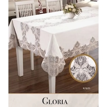 Gloria Model Krem Keten Tek Masa Örtüsü 160x300 Cm Dantelli Yemek Masası Sarı