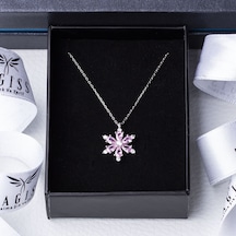 Pembe Zirkon Taşlı Lotus Çiçeği Model 925 Ayar Gümüş Kadın Kolye