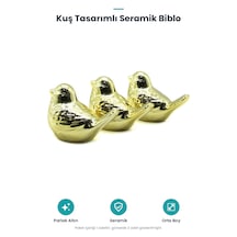 Kuş Tasarımlı Seramik Biblo - Orta Boy - Parlak Altın Standart