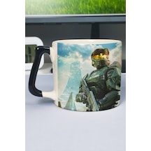 Halo Baskılı Seramik Lüks Kupa 1 Adet Özel Siyah Kulp Dalga Kulp V1d Çok Renkli