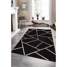 Siyah Gold Geometrik Kaymaz Tabanlı Dekoratif Halı Rv161n11 Siyah - Gold