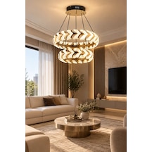 Modern Premium Led Avize Gold Kasa Çift Katlı Sarkıt Salon Yemek Odası Avizesi 85w