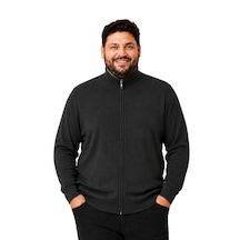 Battalmoda Erkek Büyük Beden Antrasit Fermuarlı Dik Yaka Pamuklu Hırka 3xl-4xl-5xl-6xl