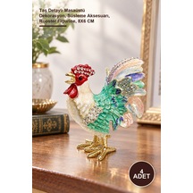 4 Adet Taşlı Horoz Figürü Taş Detaylı Masaüstü Dekorasyon, Süsleme Aksesuarı, Rooster Figurine, 8x6 Cm