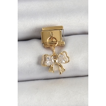 316l Çelik Sallantılı Zirkon Taşlı Fiyonk Model Gold Renk Charm - Özel Seri Bzsurn010579 Altın