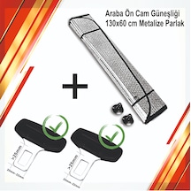 Cam Güneşliği Metalize 130x60 Cm +tüm Araçlara Uygun Kemer 2 Ad